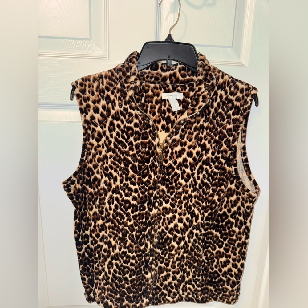 Charter Club Leopard Print Quilt Vest With Gold Zipper Size L - Picture 2 of 6
